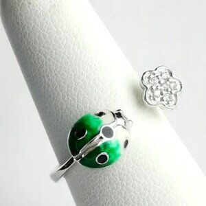 Sterling silver cz enamel ladybug flower ring size 7 NEW
